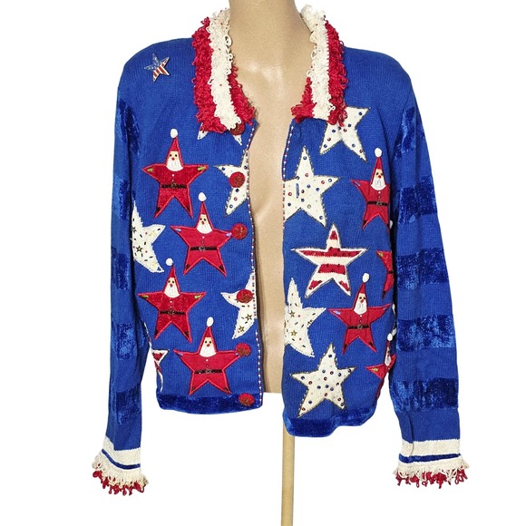 Jack B Quick Sweaters - Vtg Jack B Quick Sweater Womens Large Santa Star Ugly Christmas Holiday Pullover